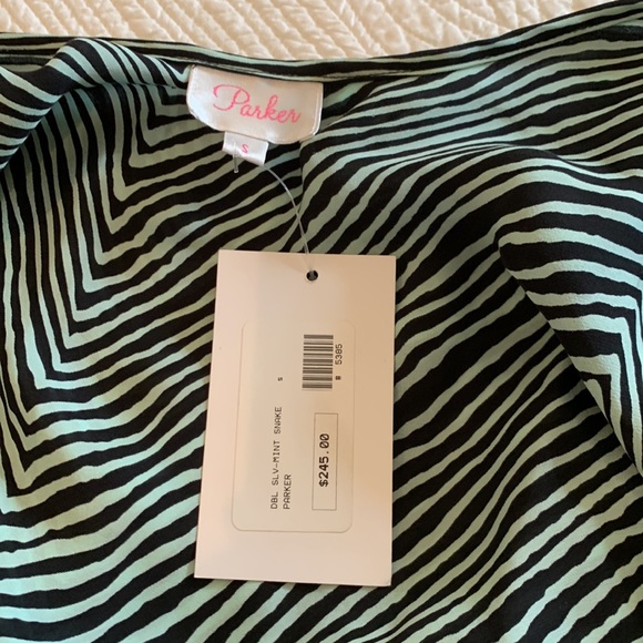 PARKER SILK COLD SHOULDER DOUBLE BELL SLEEVE MINI DRESS IN MINT ZEBRA PRINT SZ S - Picture 13 of 14